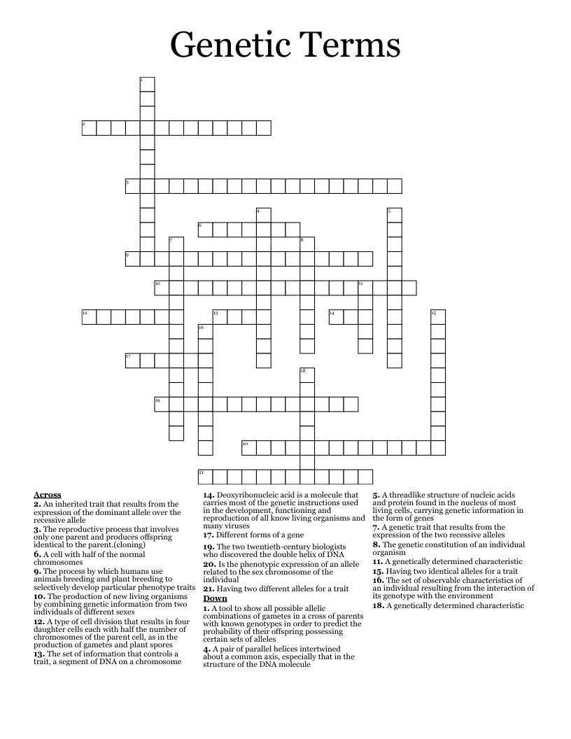 Genetic Terms Crossword