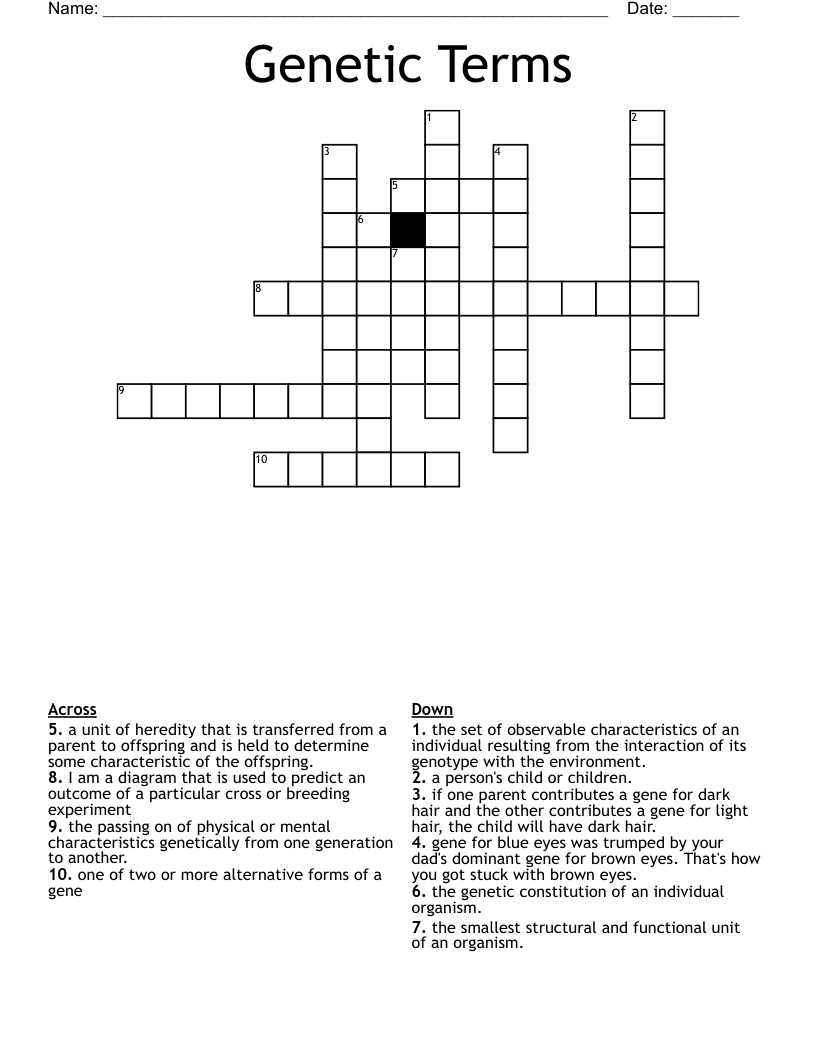 Genetic Terms Crossword