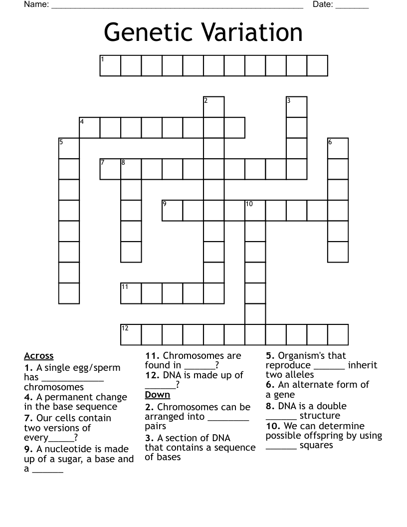 Genetic Variation Crossword