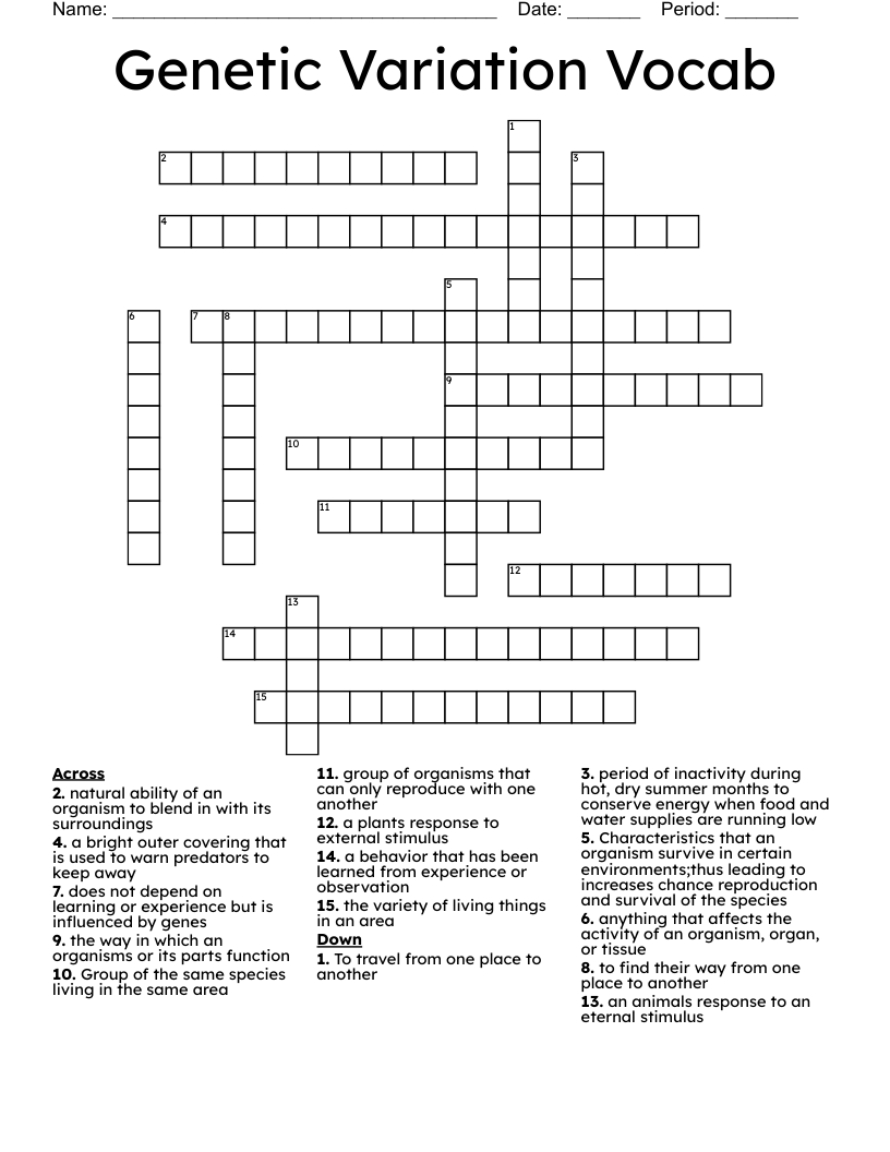 Genetic Variation Vocab  Crossword