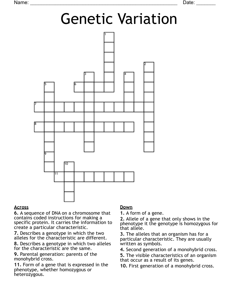 Genetic Variation  Crossword