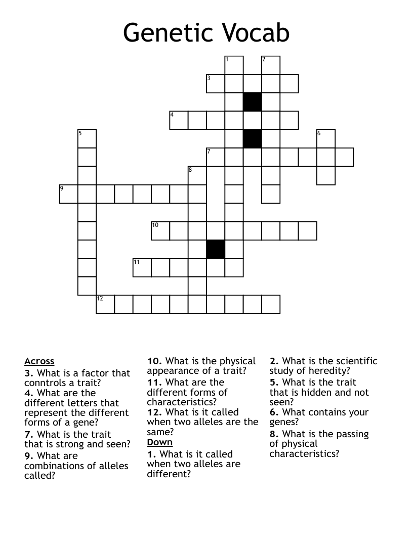 Genetic Vocab Crossword