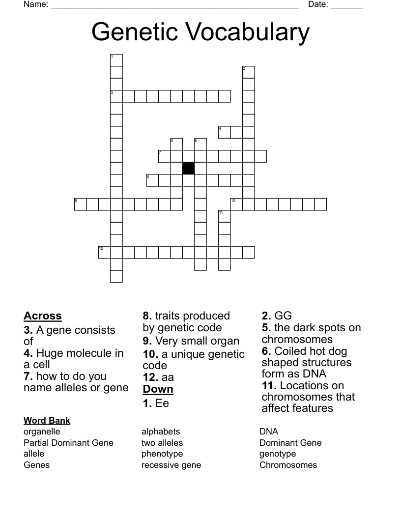 Genetic Vocabulary  Crossword