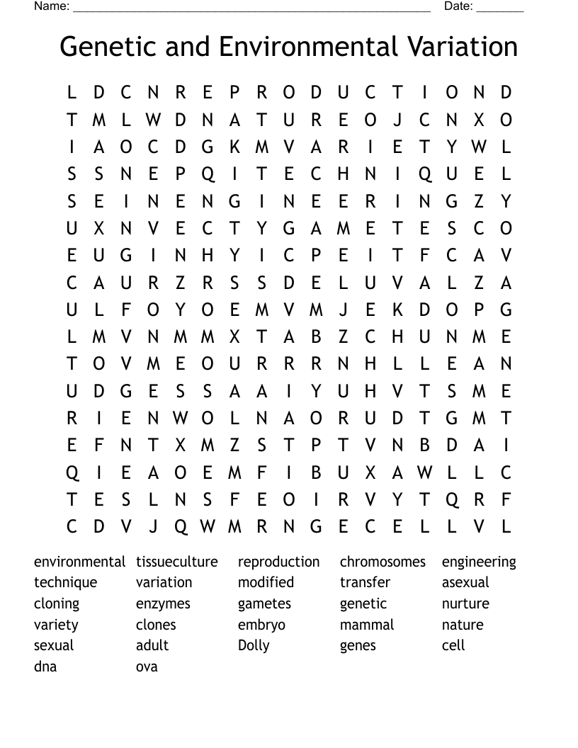 Genetic and Environmental Variation Word Search