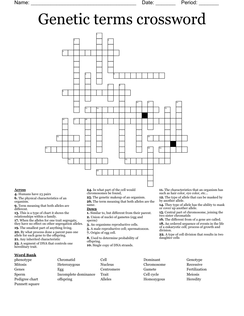 Genetic terms crossword