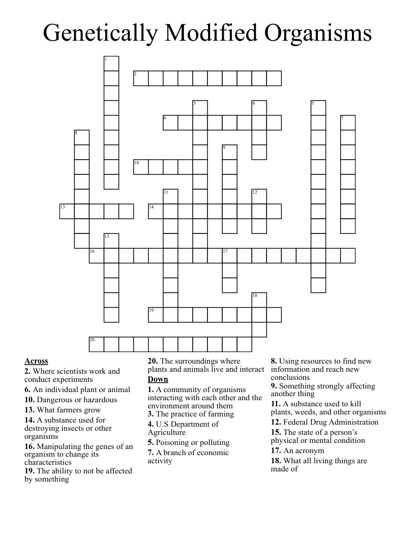 Genetically Modified Organisms Crossword