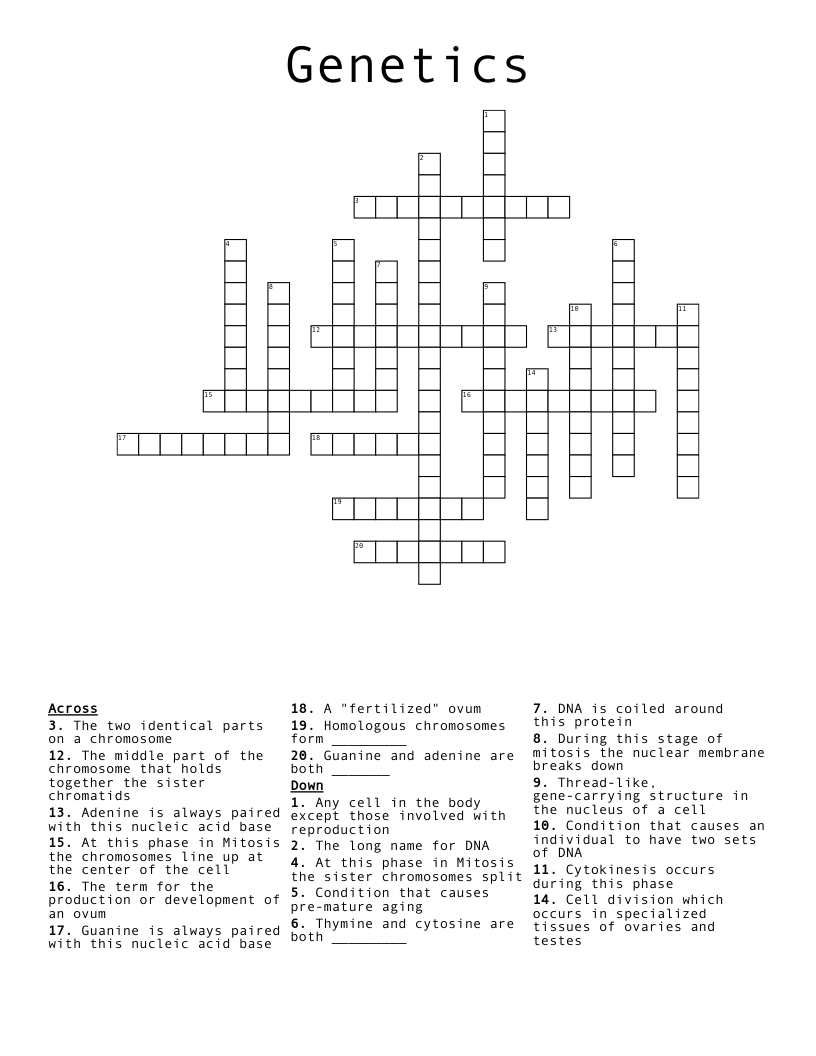 Genetics Crossword