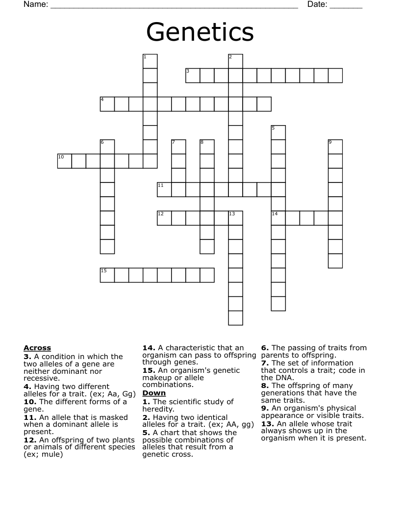 Genetics Crossword