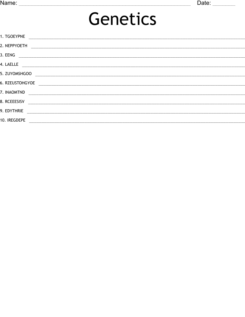 Genetics Word Scramble