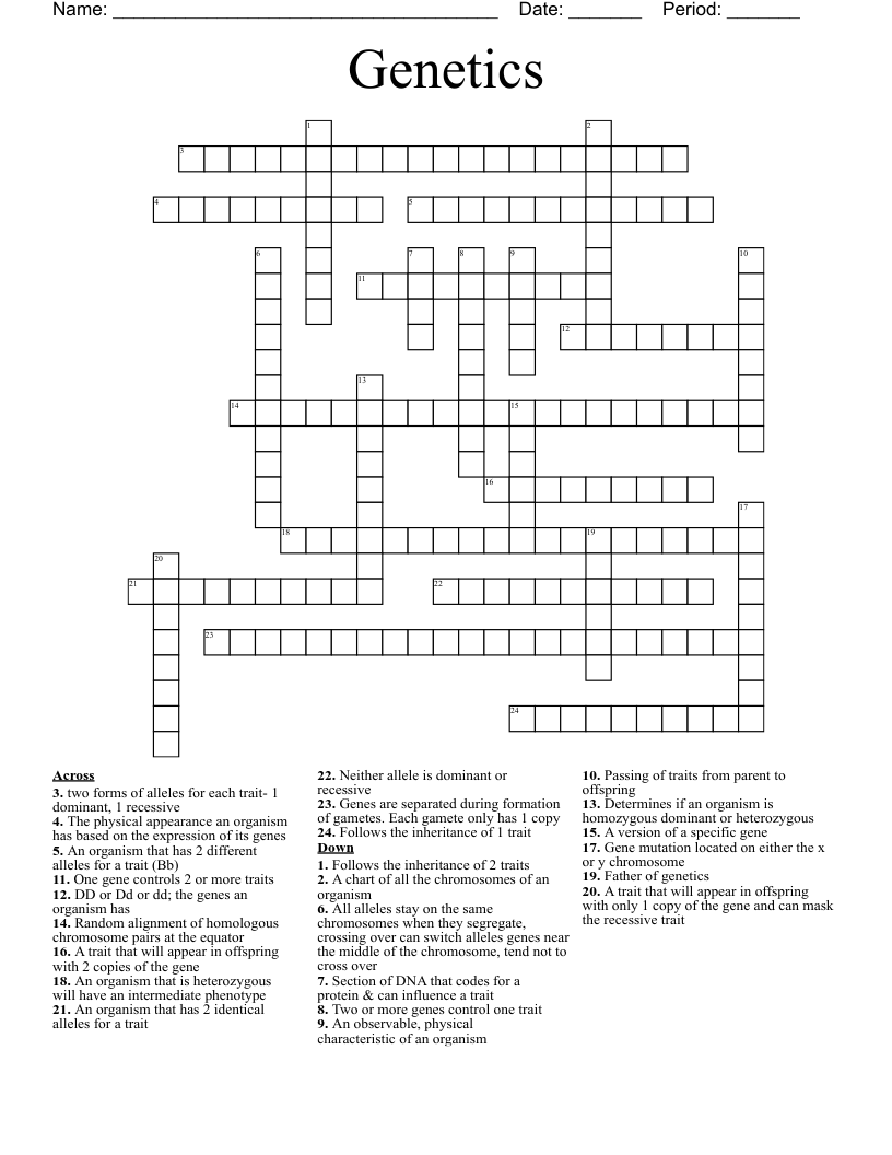 Genetics Crossword