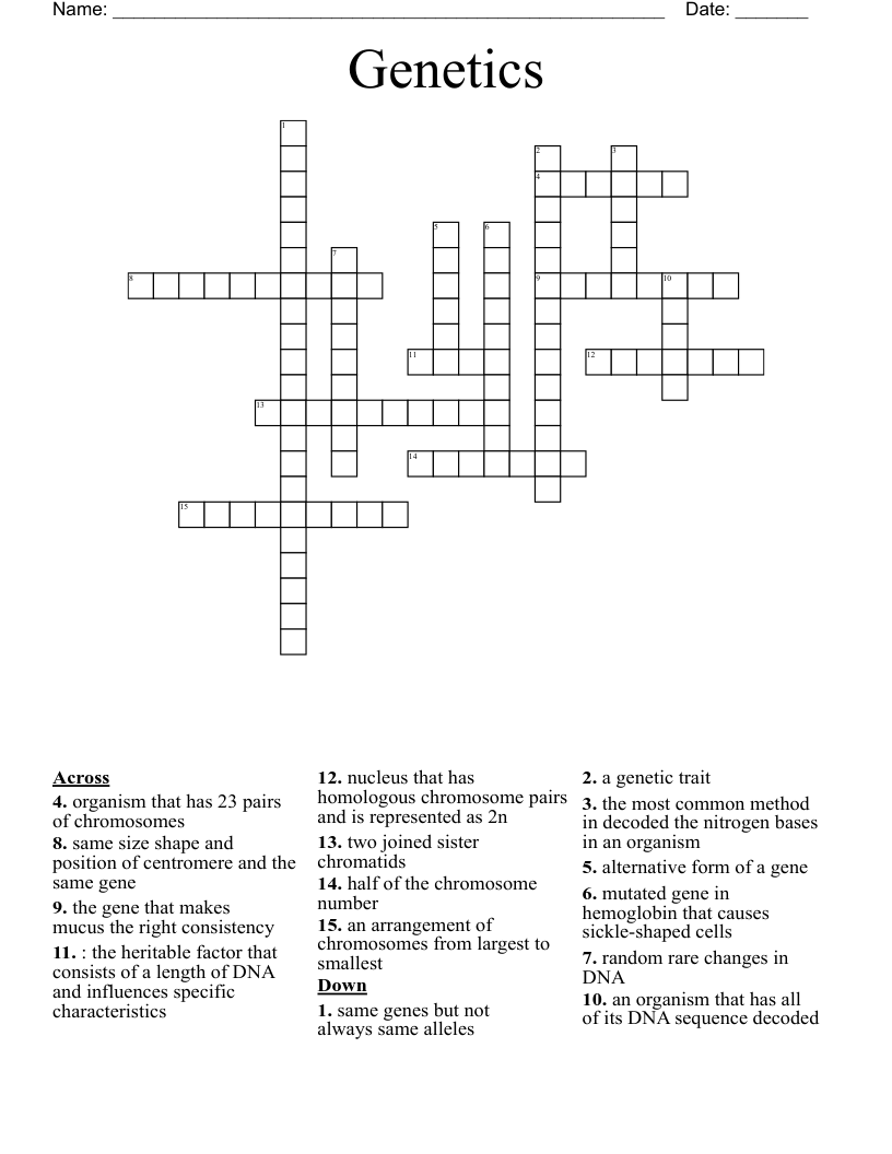 Genetics Crossword