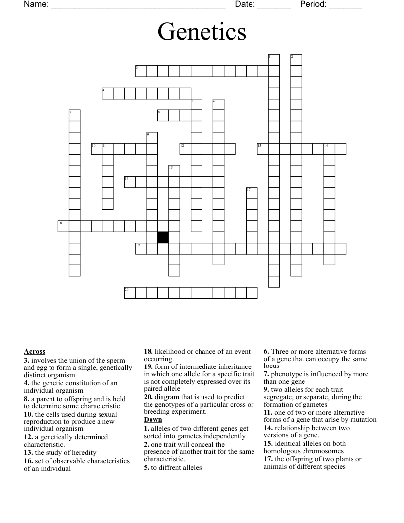Genetics Crossword