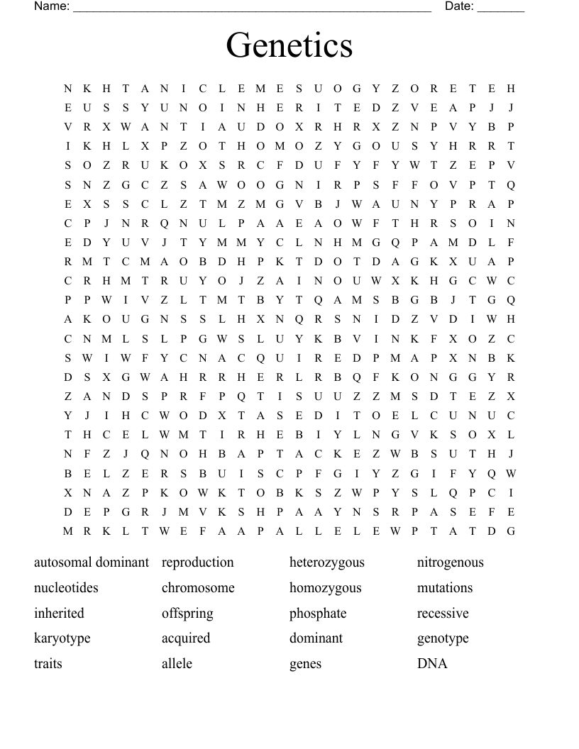 Genetics Word Search