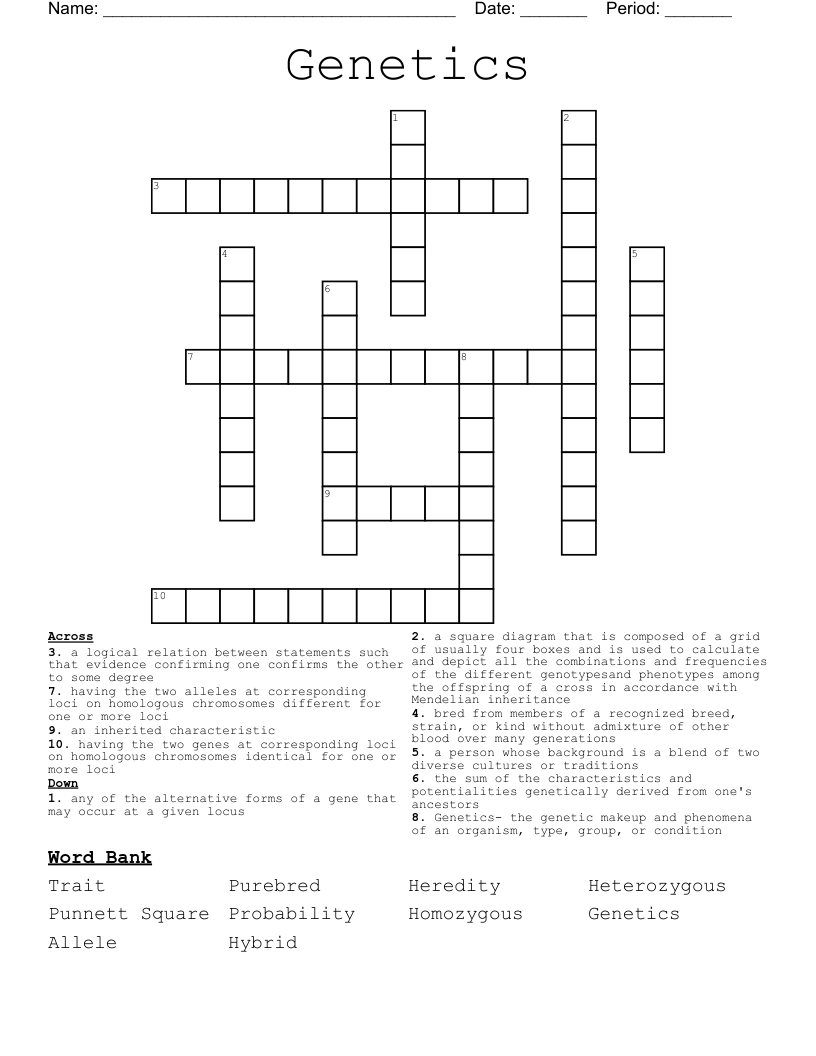 Genetics Crossword