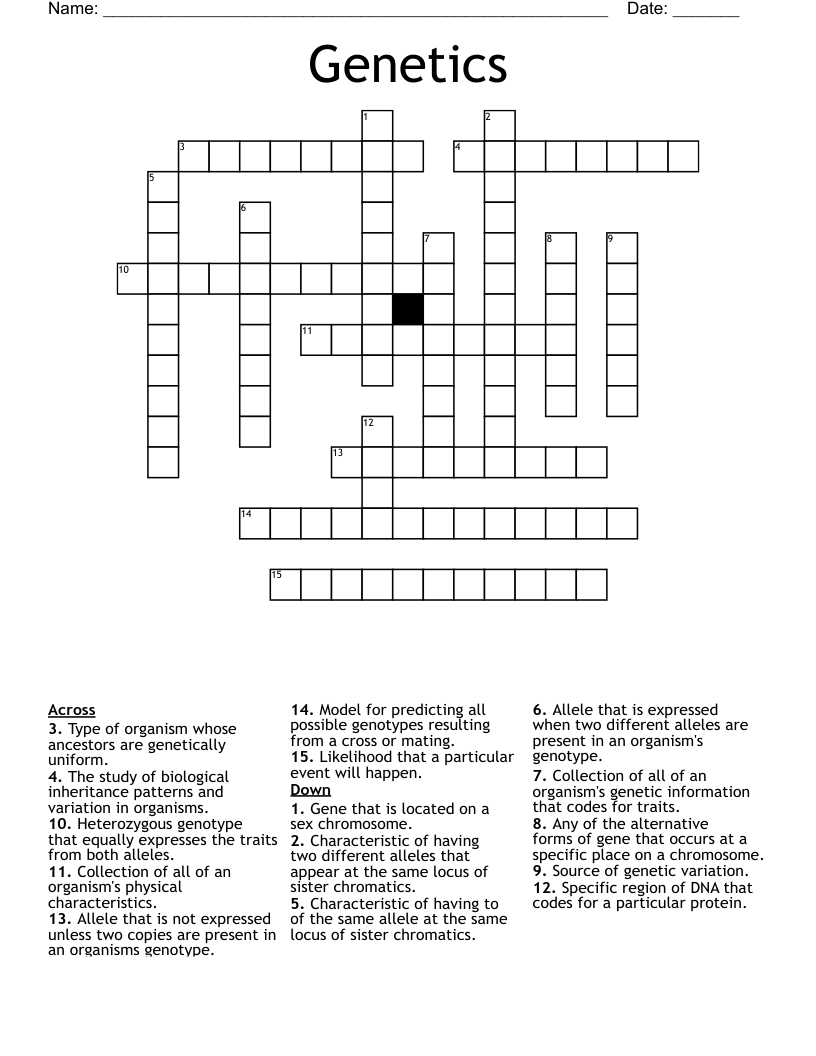 Genetics Crossword