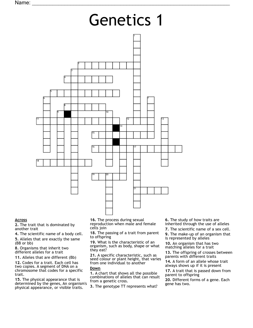 Genetics 1 Crossword