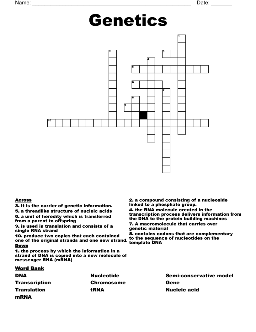 Genetics Crossword