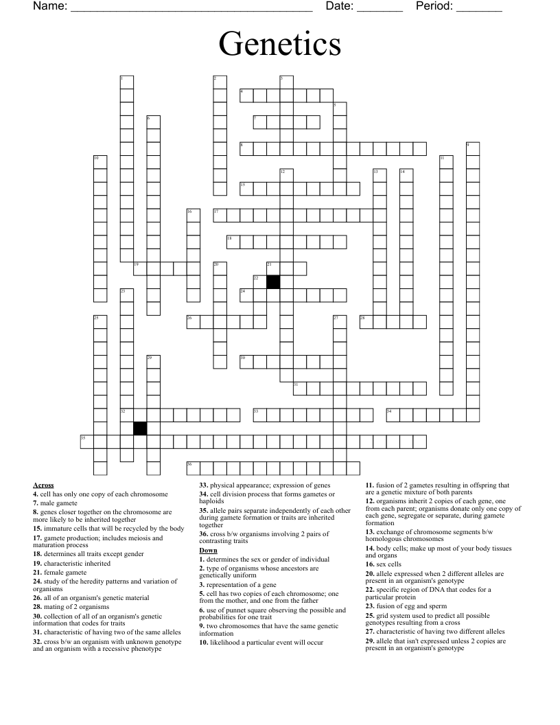 Genetics Crossword