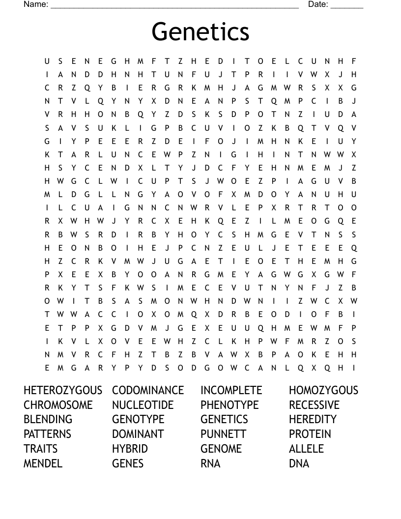 Genetics Word Search