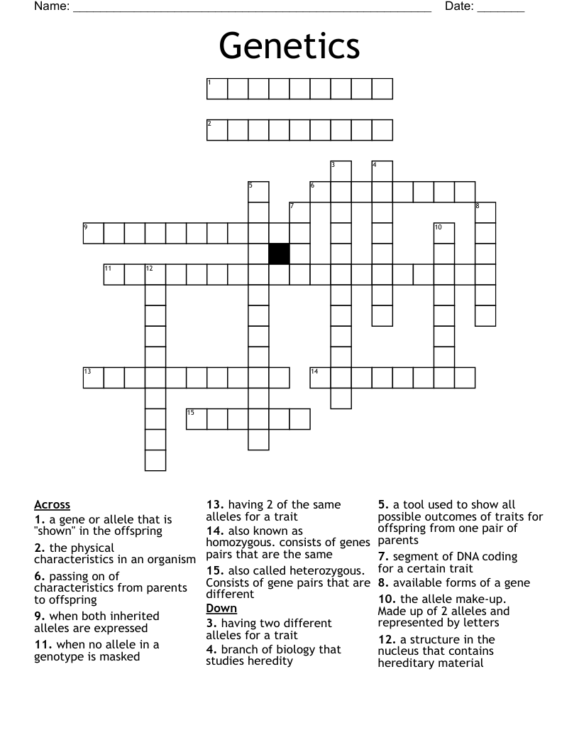 Genetics Crossword
