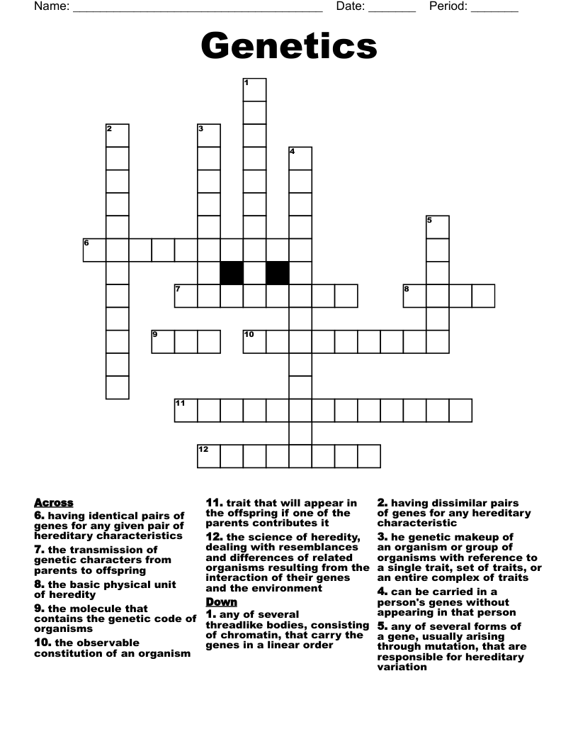 Genetics Crossword