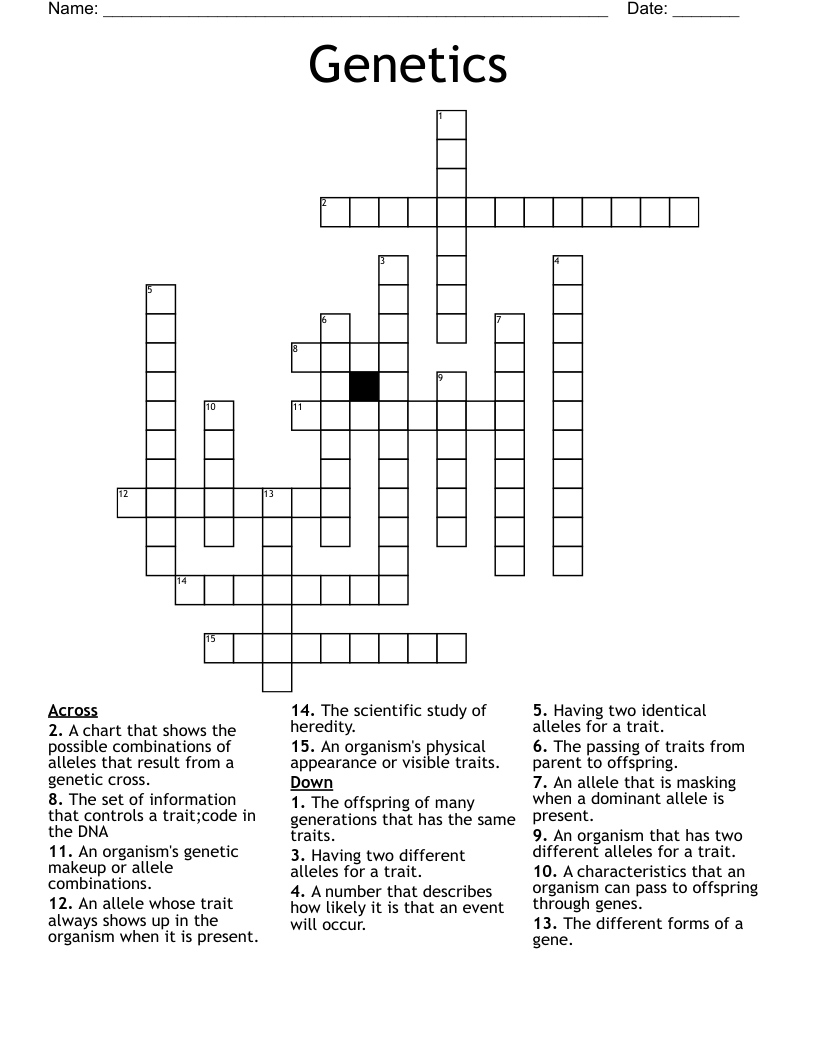 Genetics Crossword