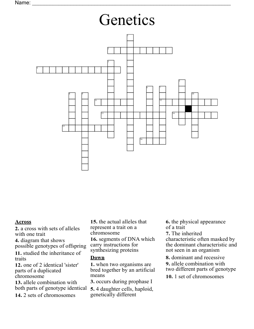 Genetics Crossword