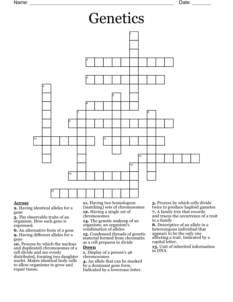 Genetics Crossword