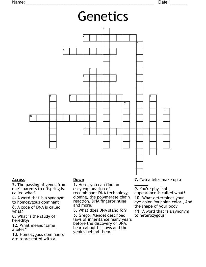 Genetics Crossword