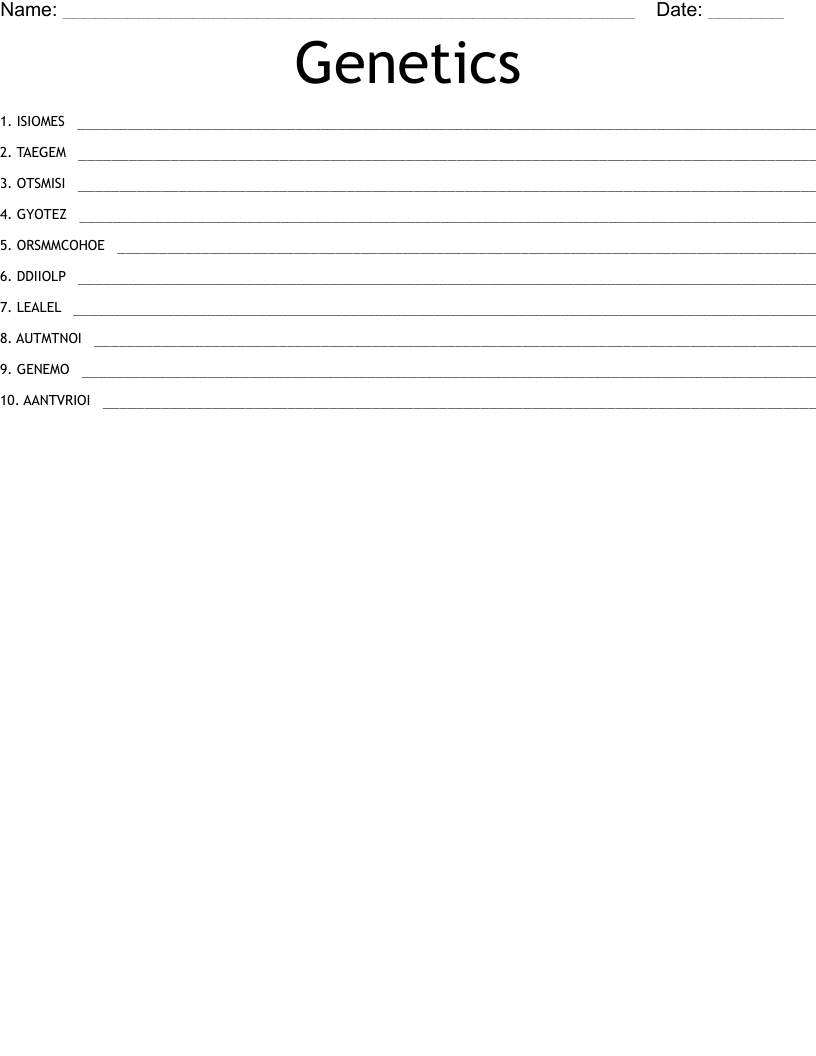Genetics Word Scramble