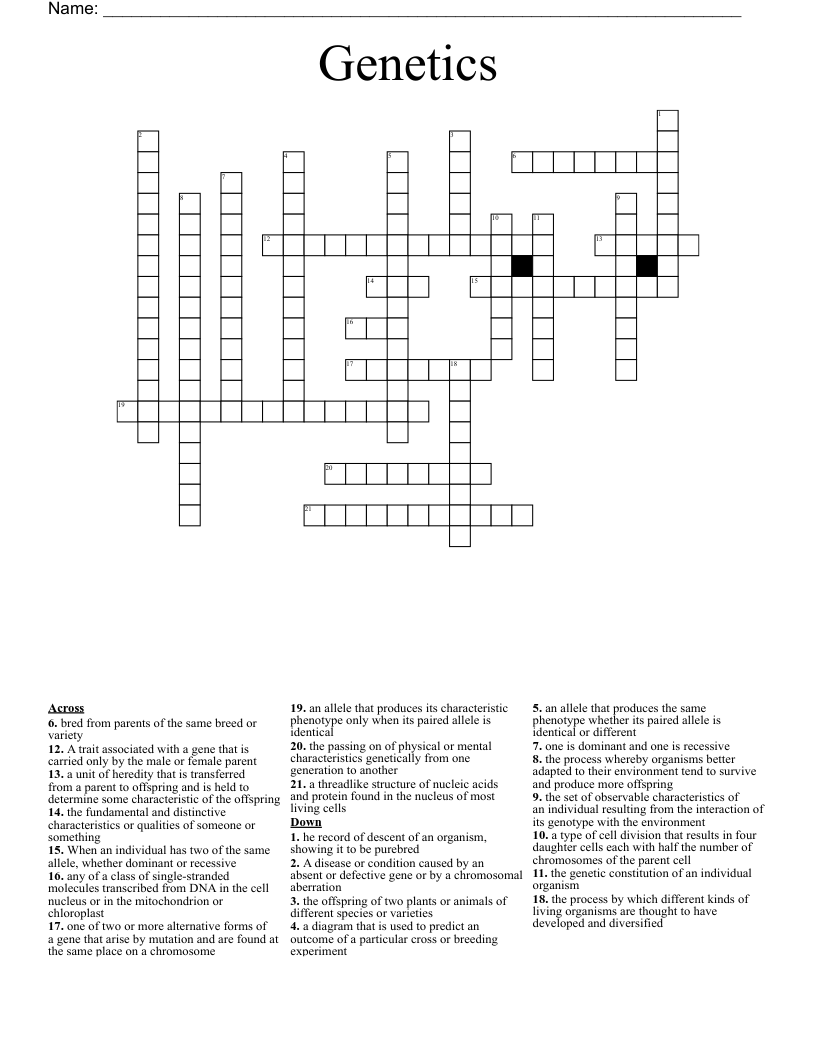 Genetics Crossword