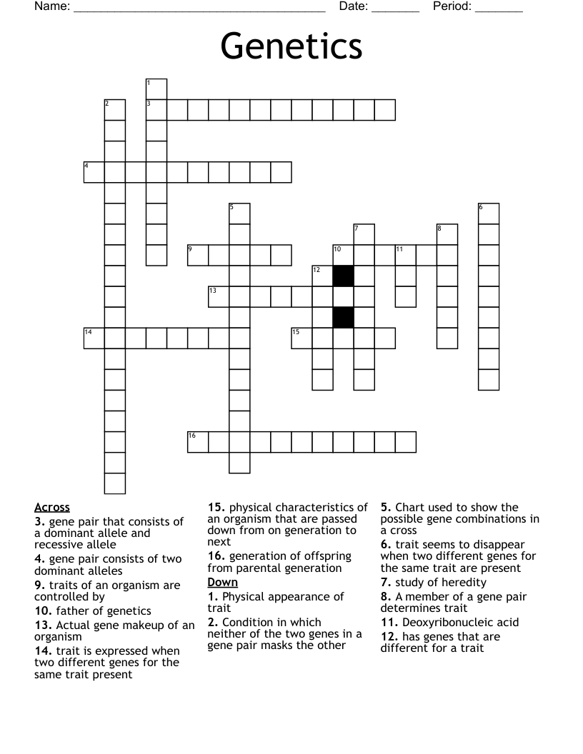 Genetics Crossword