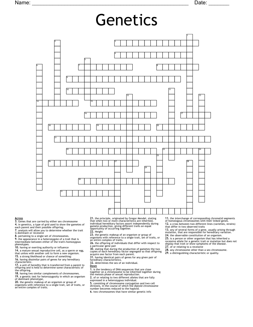 Genetics Crossword
