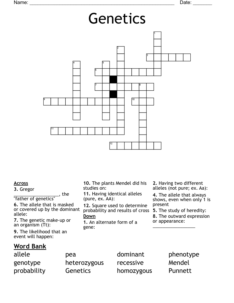 Genetics Crossword
