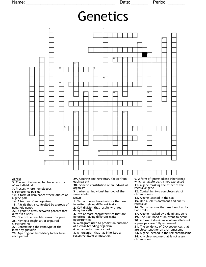 Genetics Crossword