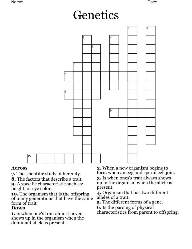 Genetics Crossword