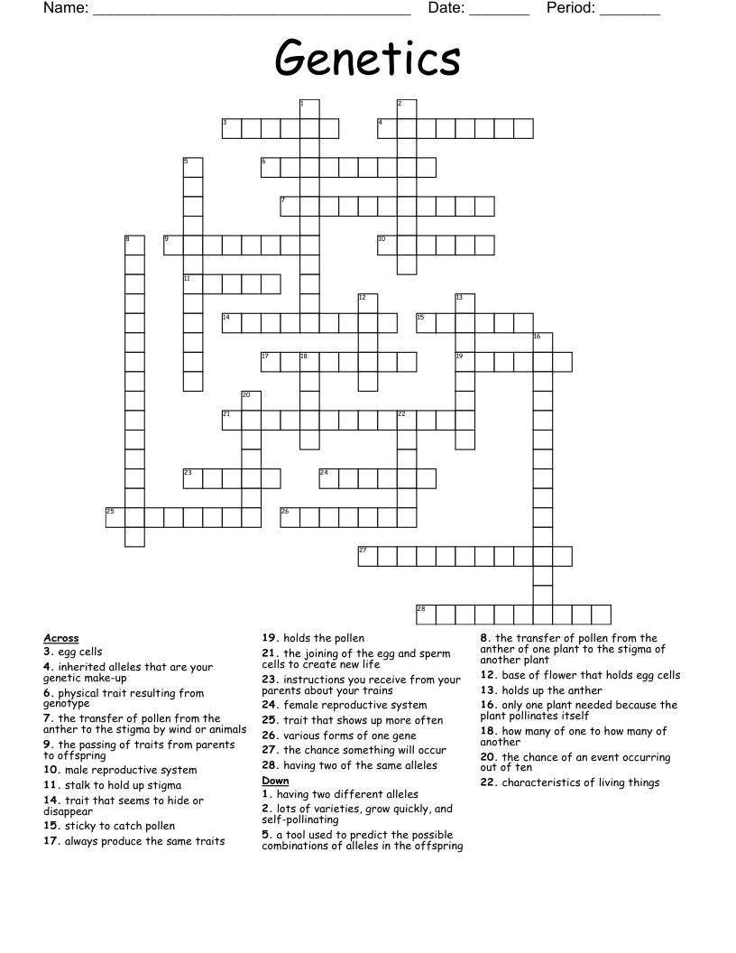 Genetics Crossword