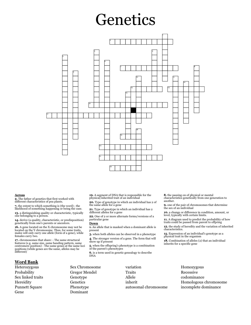 Genetics Crossword