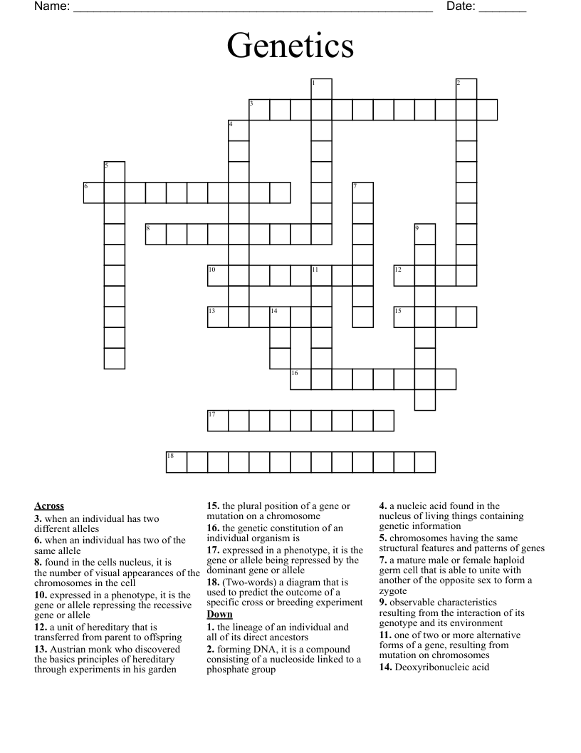 Genetics Crossword