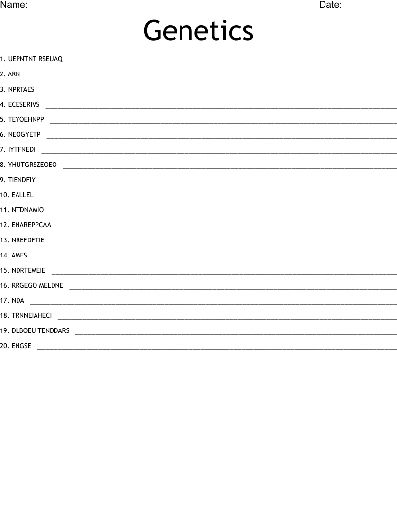 Genetics Word Scramble