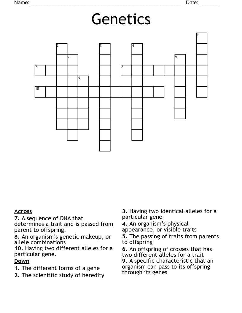 Genetics Crossword