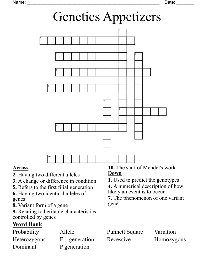 Genetics Appetizers  Crossword