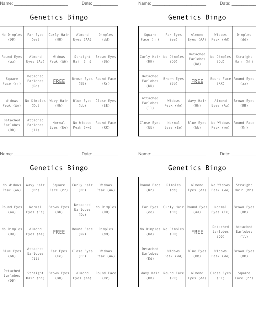 Genetics Bingo