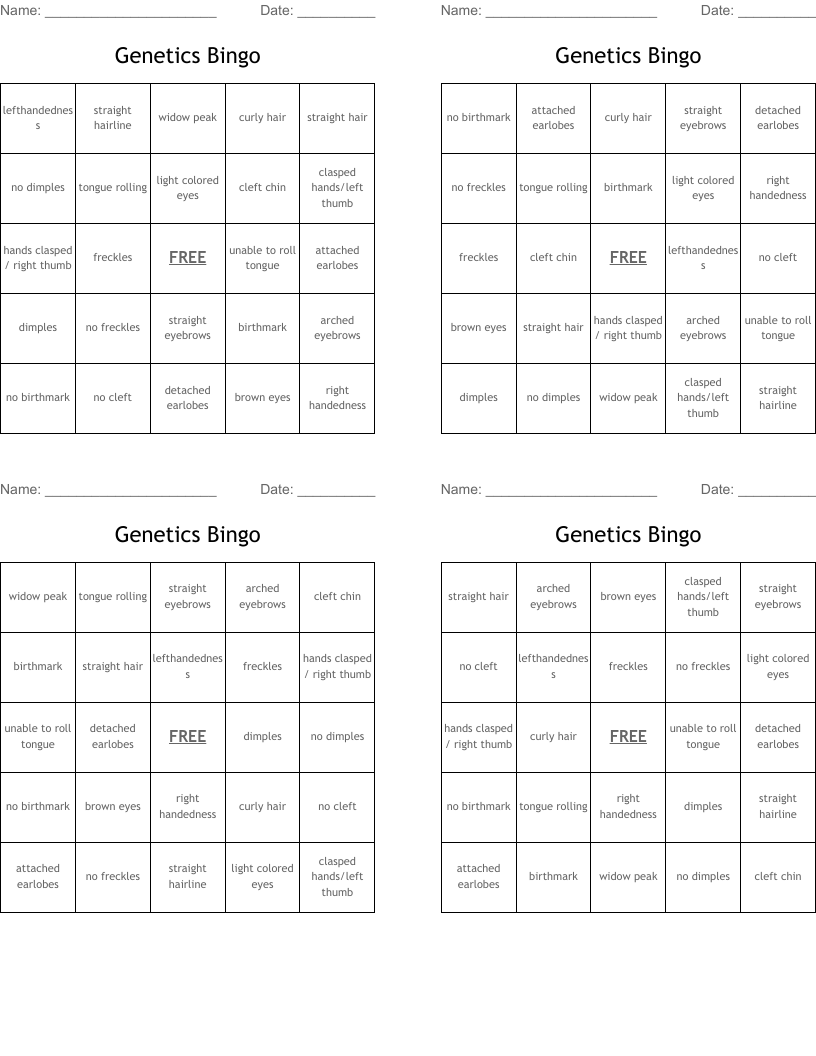 Genetics Bingo 