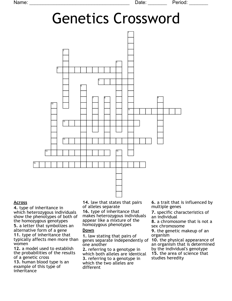 Genetics Crossword
