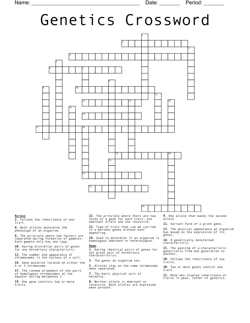 Genetics Crossword