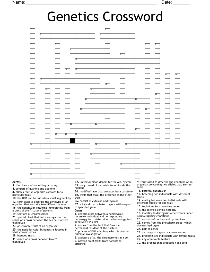 Genetics Crossword
