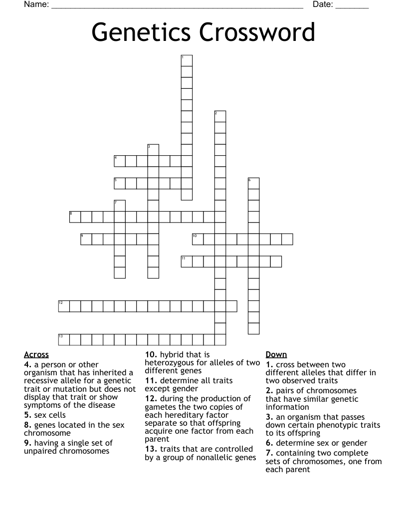 Genetics Crossword