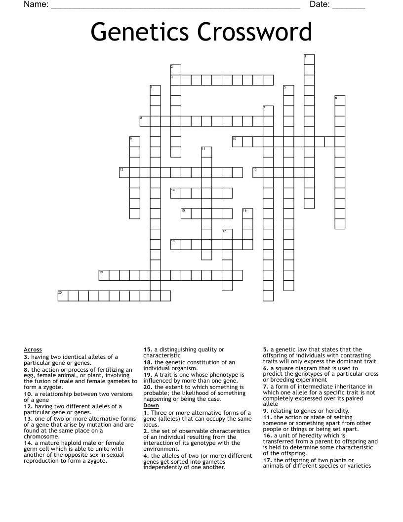 Genetics Crossword