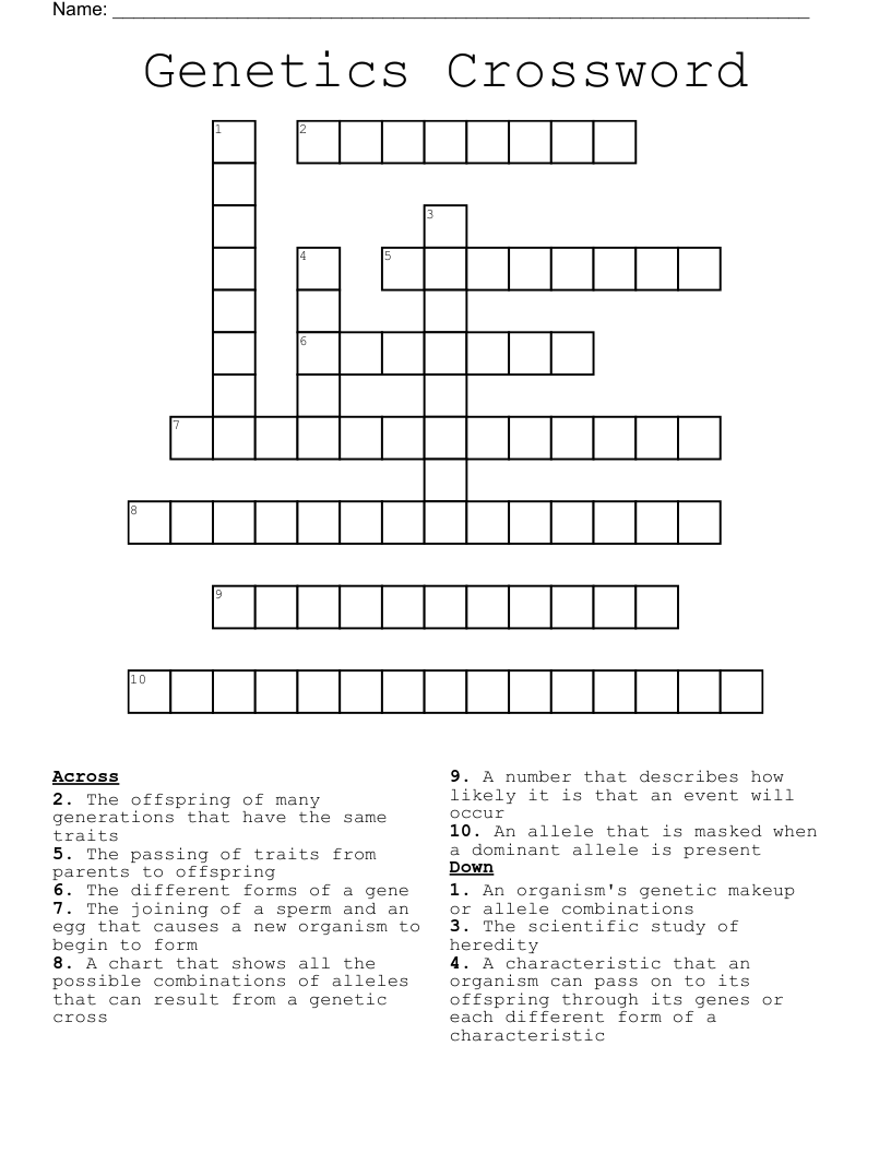 Genetics Crossword